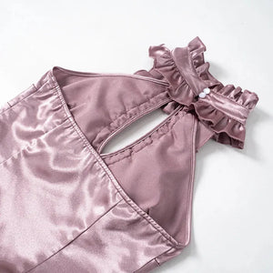 Cut Out Ruffled Halter Neck Top