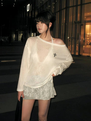 Sheer Cross One Shoulder Top
