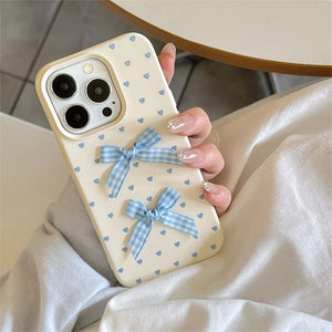 Blue Bows & Heart Dots iPhone Case