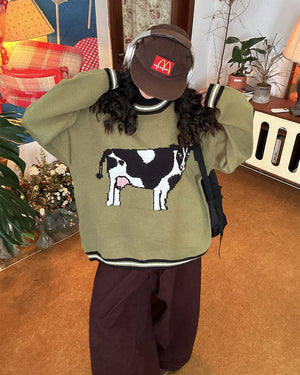 Cow Print Knit Sweater
