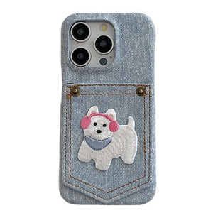 Dog Embroidered Denim iPhone Case