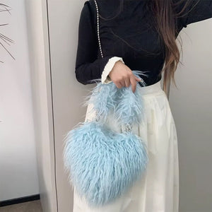 Fuzzy Heart Shaped Bag
