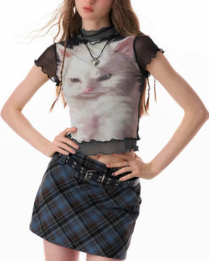 Moody Kitten Print Y2K Top
