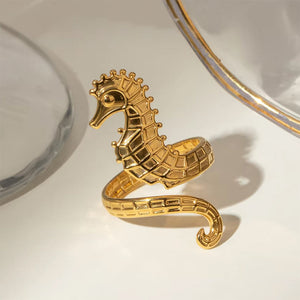 Golden Seahorse Ring