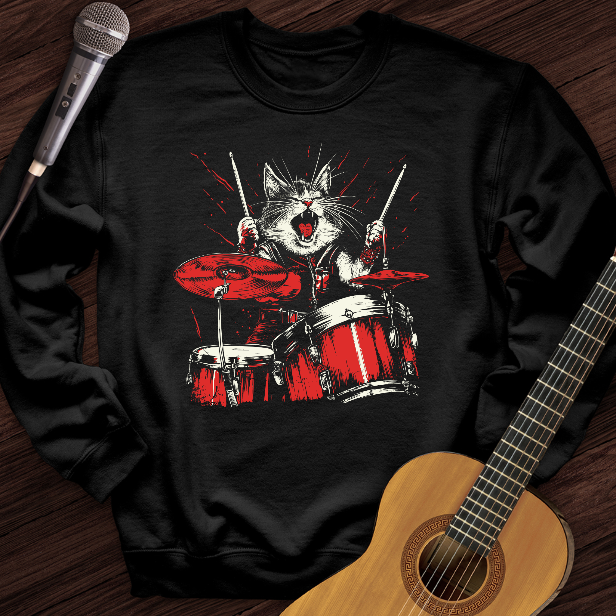 Cat Playing Drums Crewneck