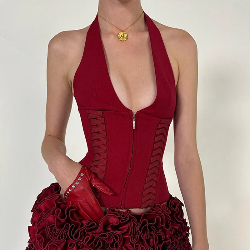 Baddie Zip Up Halter Top