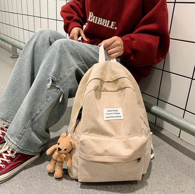 Bear Corduroy School Backpack