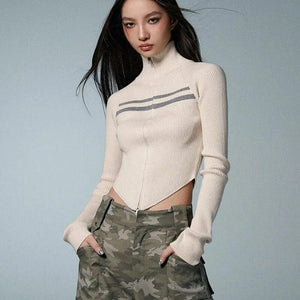 Belted Back Turtleneck Cropped Cardigan