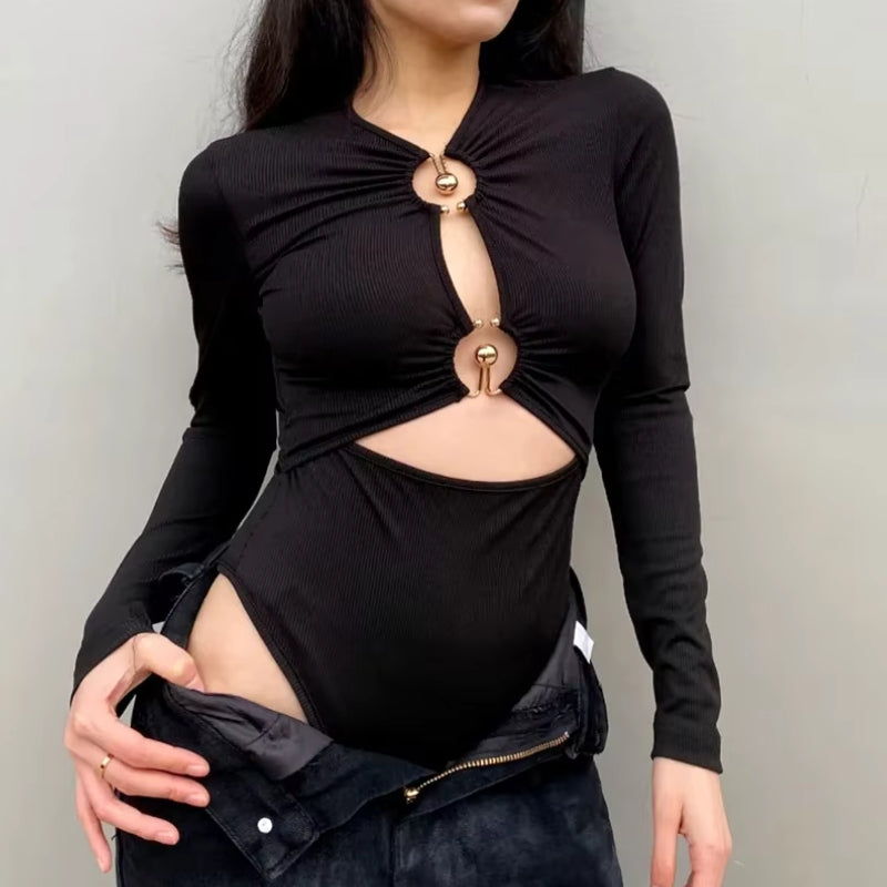 Cut Out Open Front Bodysuit