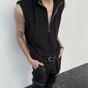 High Neck Ribbed Zip Top