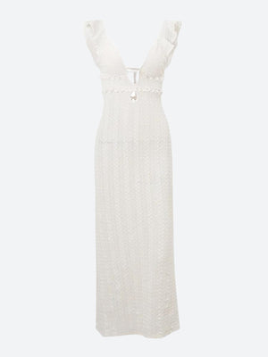 Lace Backless Plunge Neck Maxi Dress