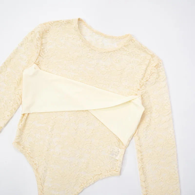 Lace Top & Bodysuit Two Piece Set