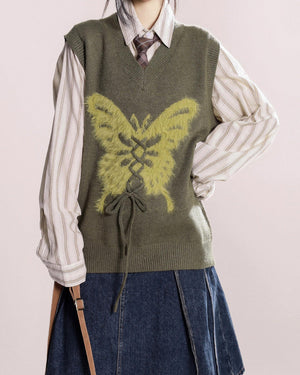 Butterfly Knit Vest in Green
