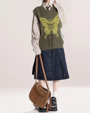 Butterfly Knit Vest in Green