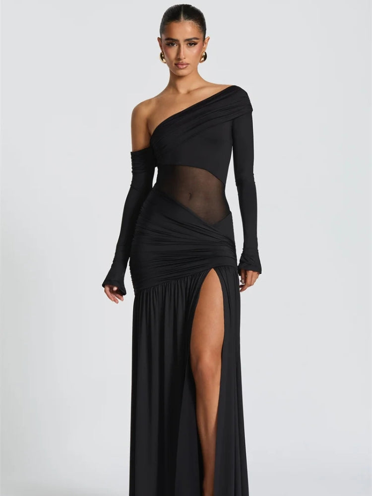 One Shoulder High Slit Maxi Dress
