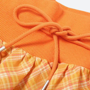 Plaid Drawstring Bubble Mini Skirt