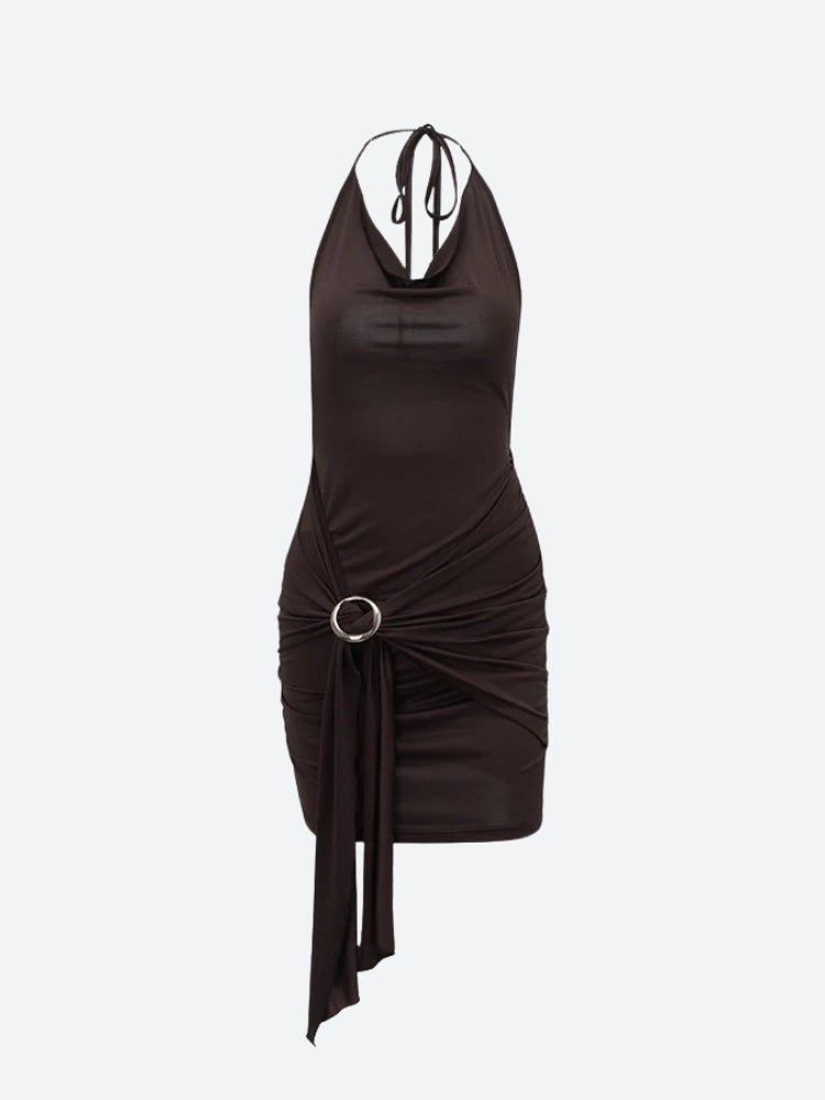 Ruched Halter Neck Mini Dress