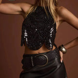 Sequined Backless Halter Top