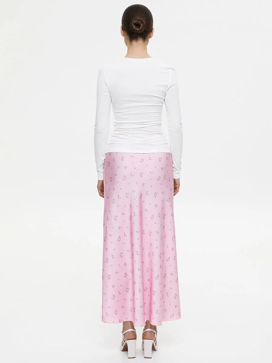 Soft Girl Floral Satin Midi Skirt