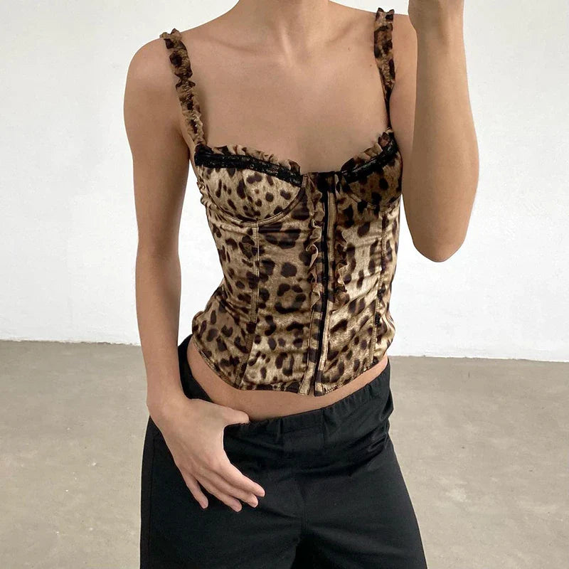 Y2K Leopard Corset Top