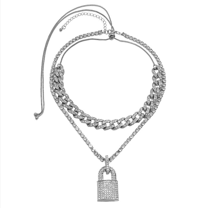 Y2K Rhinestone Lock Necklace