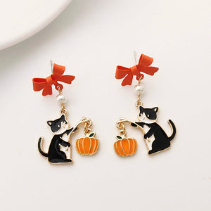 Black Cat & Pumpkin Earrings