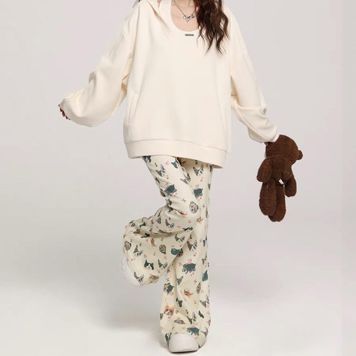 Cat Print Graphic Pants