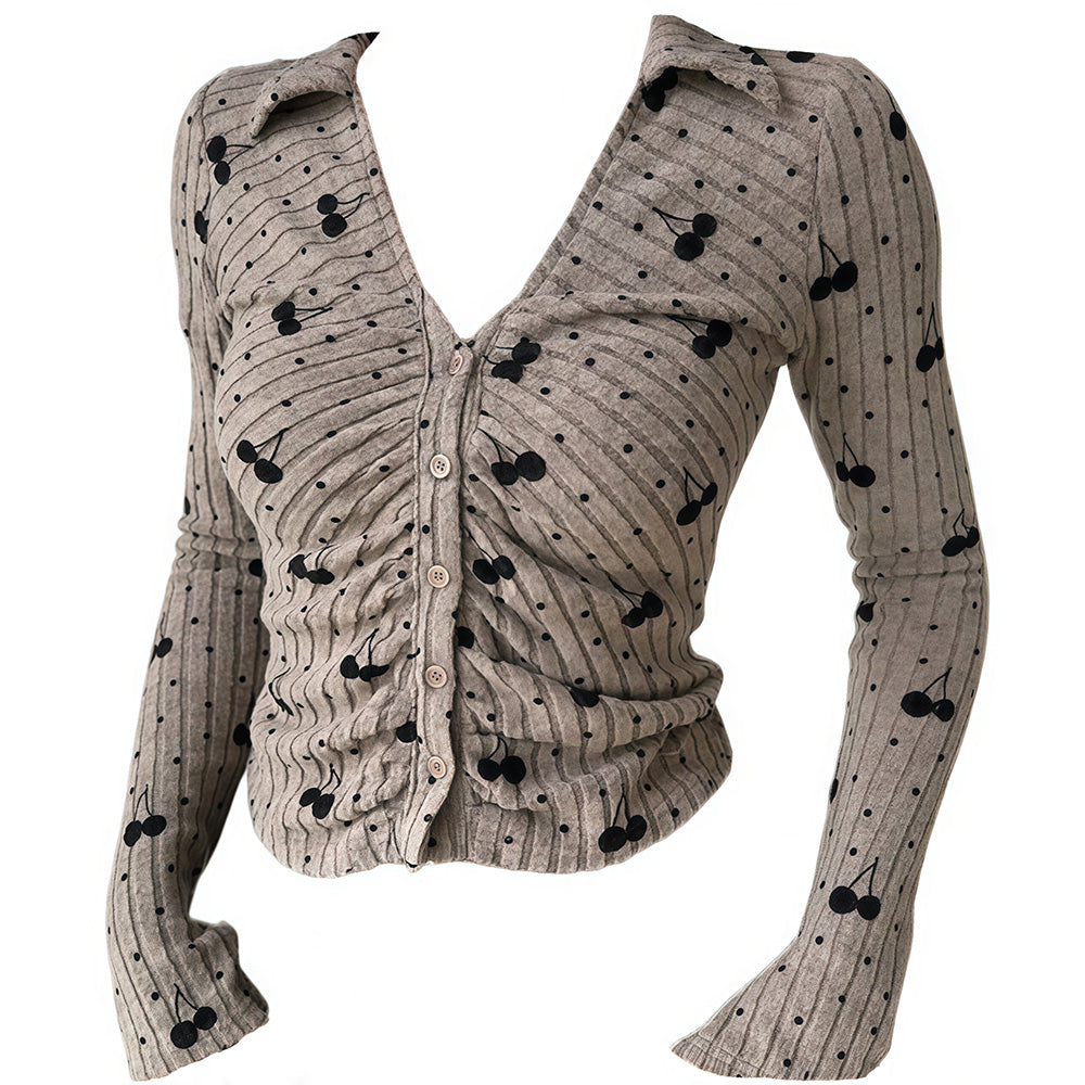 Cherry Print Button-Up Top