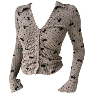 Cherry Print Button-Up Top