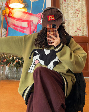 Cow Print Knit Sweater