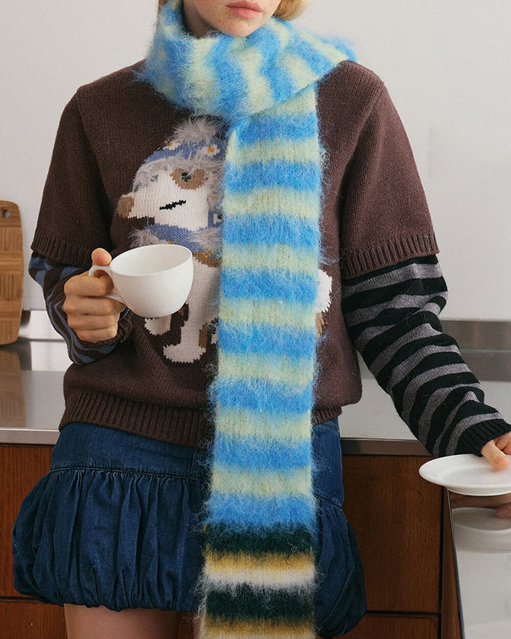 Frazzled English Woman Striped Scarf
