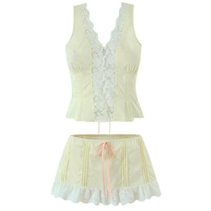 French Summer Lace Top & Mini Skirt Co-Ord