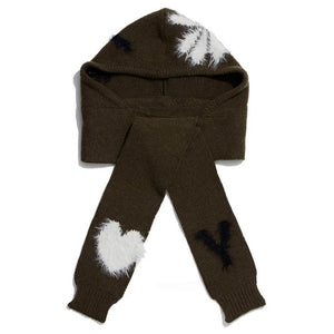 Fuzzy Heart Knit Hooded Scarf