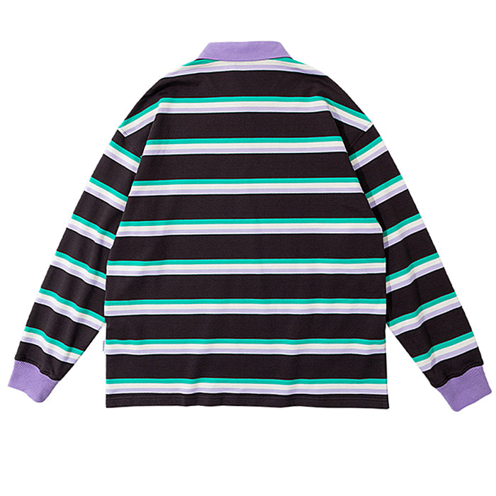 Grape & Mint Stripe Rugby Polo Shirt