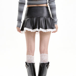 Grunge Leather Lace Mini Skirt