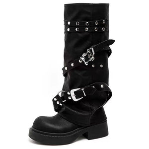 Grunge Sleaze Combat Buckle Boots