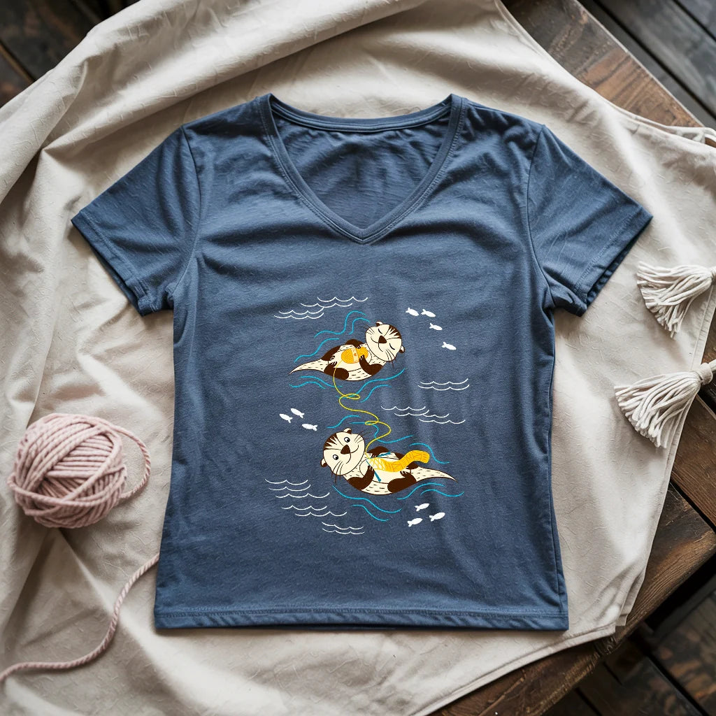 Otterly Knitting Away Lady V-neck