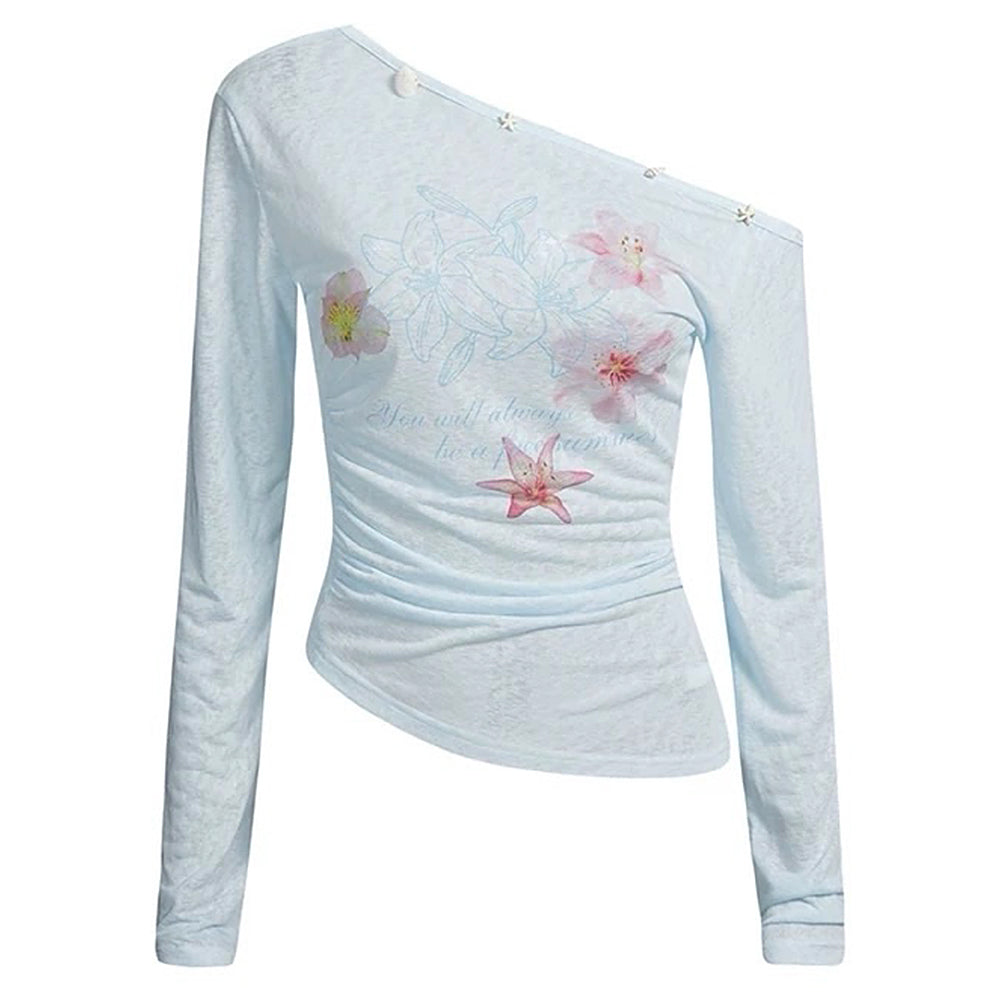 Hibiscus Flower One-Shoulder Top