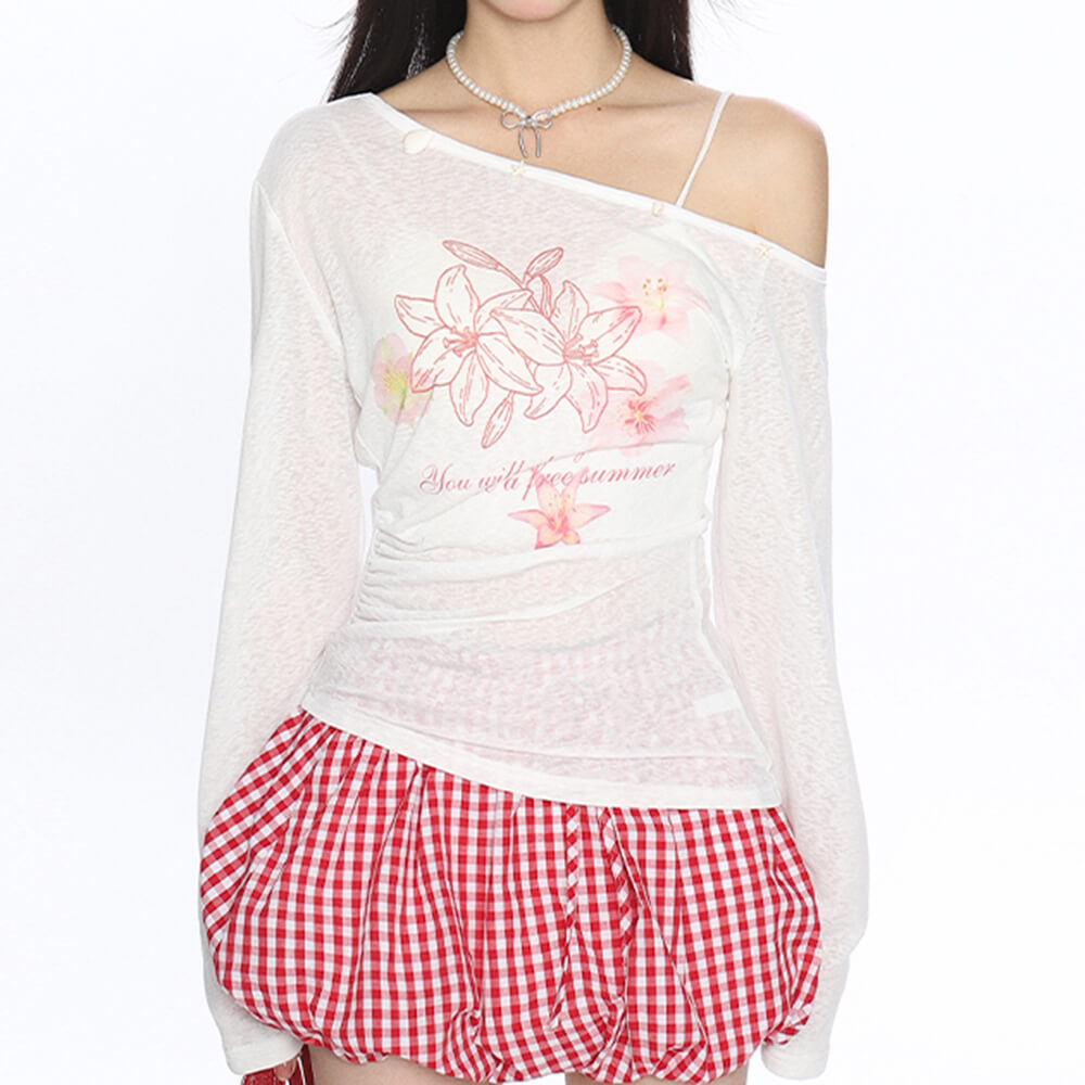Hibiscus Flower One-Shoulder Top