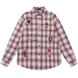Indie Aesthetic Embroidered Plaid Shirt