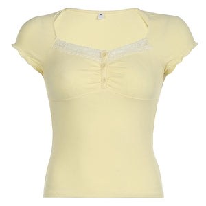 Lemon Sorbet Ribbed Lace Top