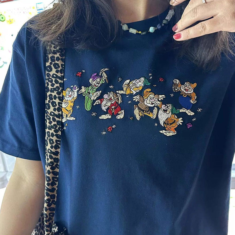 Navy Blue Dwarfs Embroidered T-Shirt