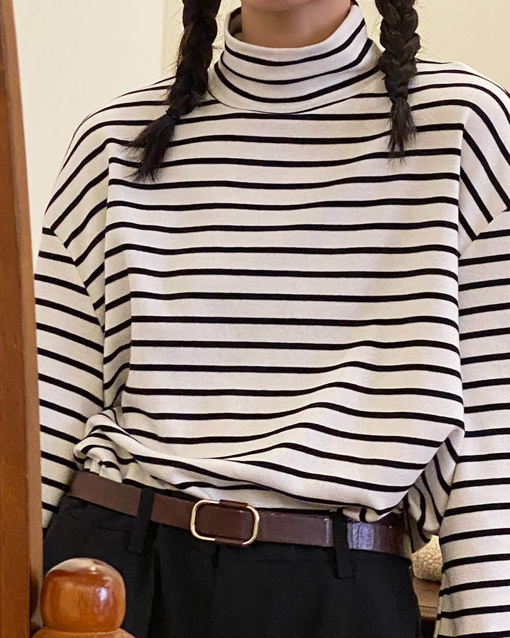 Oversized Striped Turtleneck Long Sleeve