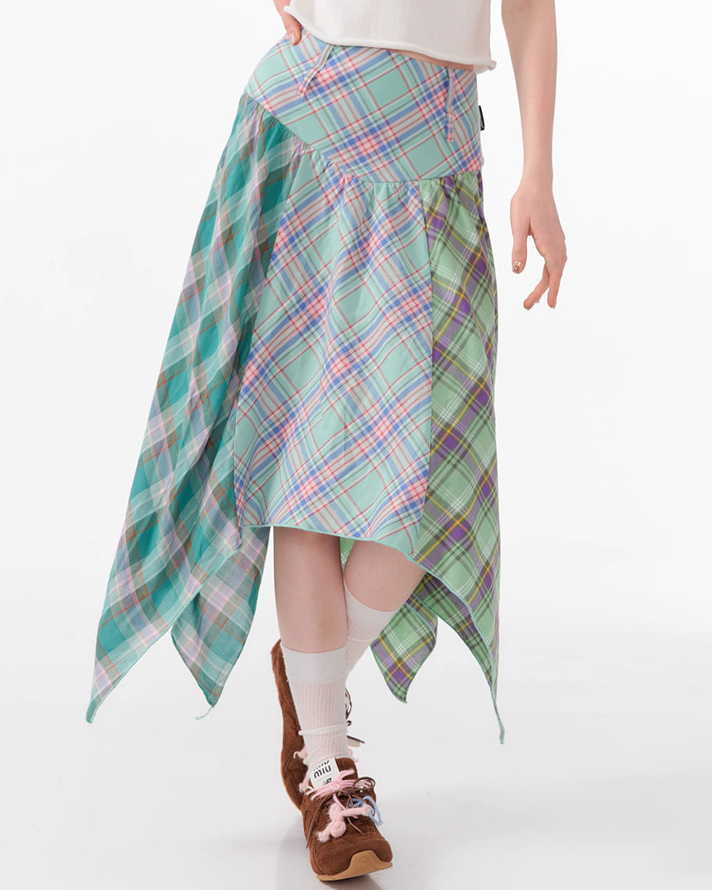 Patchwork Midi Plaid Skirt