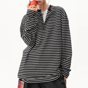 Relaxed Striped Button Up Long Sleeve Top