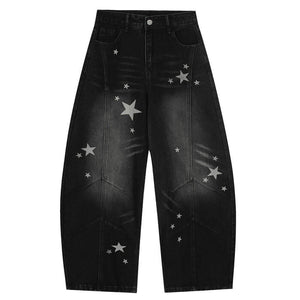 Loose Fit Star Pattern Baggy Jeans