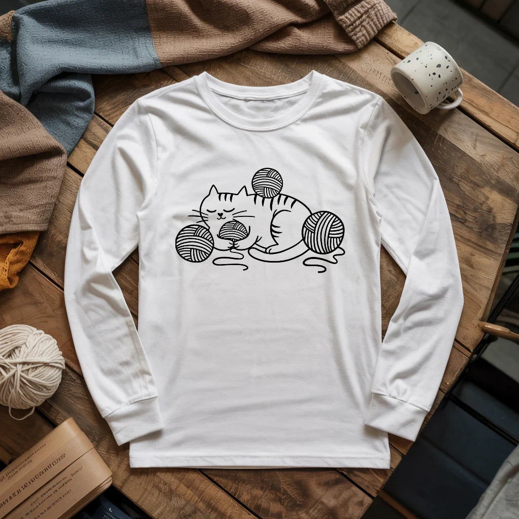 Cat And Yarn Long Sleeve T-shirt