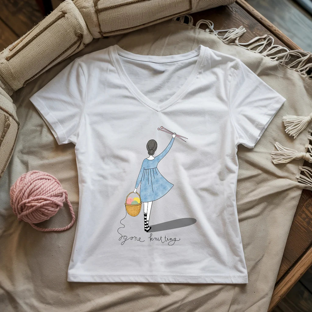 Gone Knitting Lady V-neck