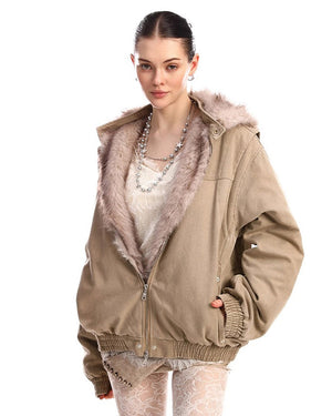 Y2K Faux Fur Bomber Jacket