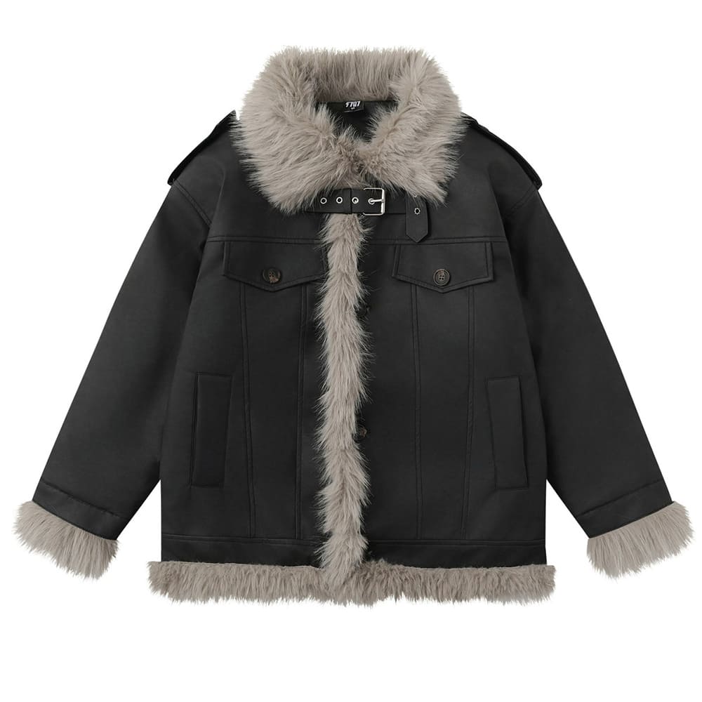 Y2K Fur Trim Aviator Jacket